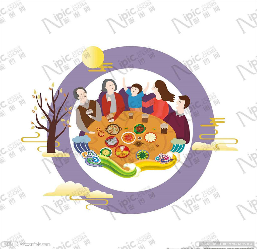 团圆一家人手绘