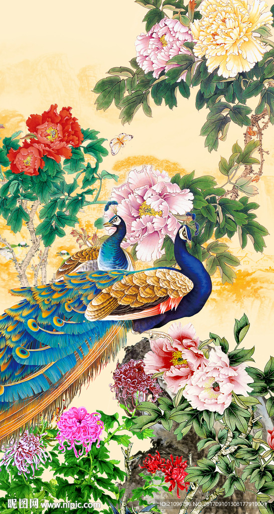 牡丹孔雀图玄关
