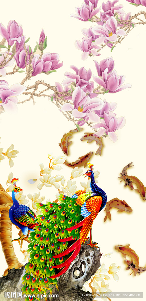 花鸟玄关背景墙