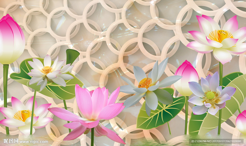 3d荷花背景墙