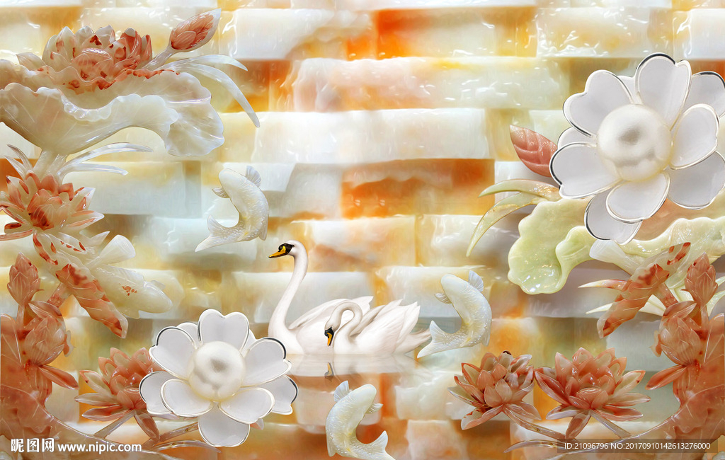 玉雕荷花背景墙