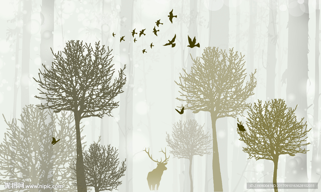 3D森林麋鹿壁画