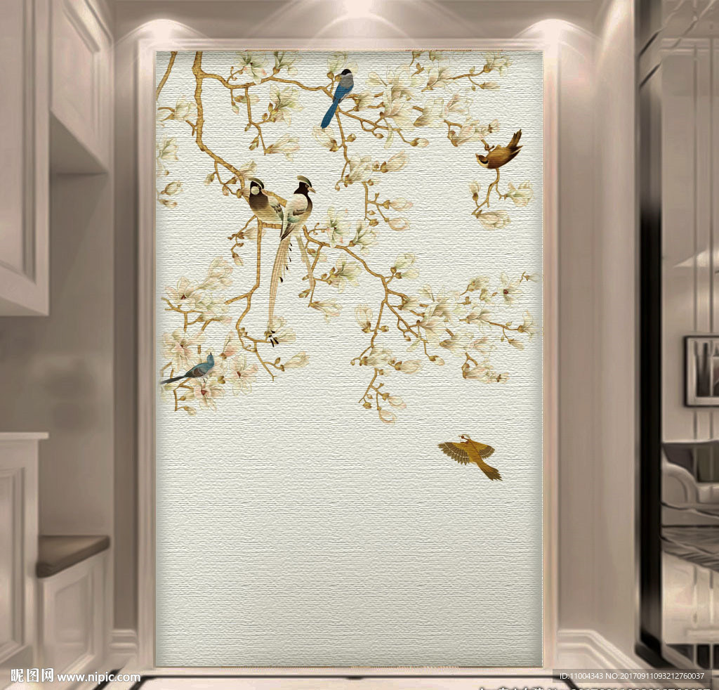 新中式花鸟玄关