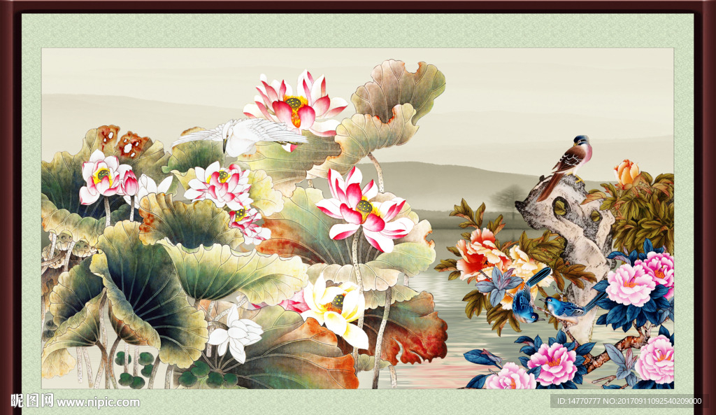 荷花壁画