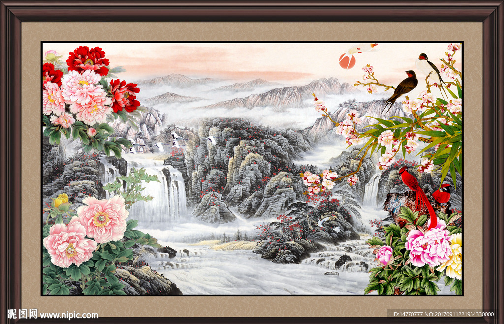 旭日东升 国画牡丹