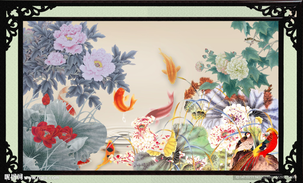 花开富贵 九鱼图
