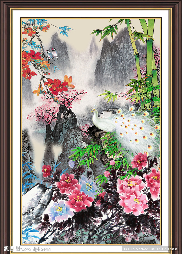 花开富贵孔雀图