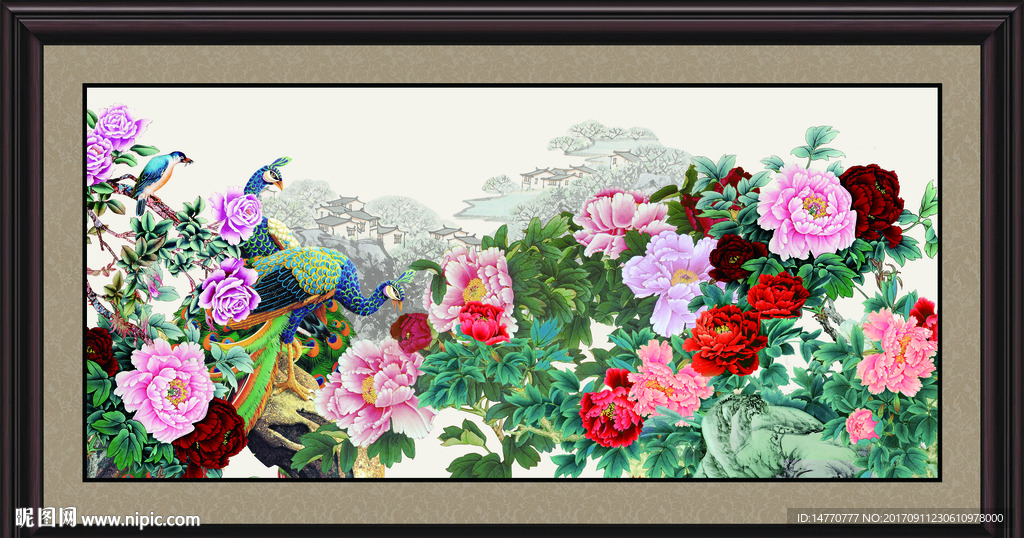 花开富贵孔雀图