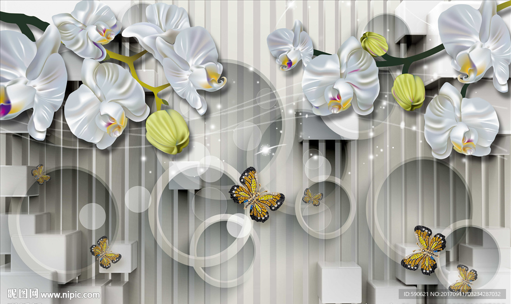 3D立体兰花背景墙