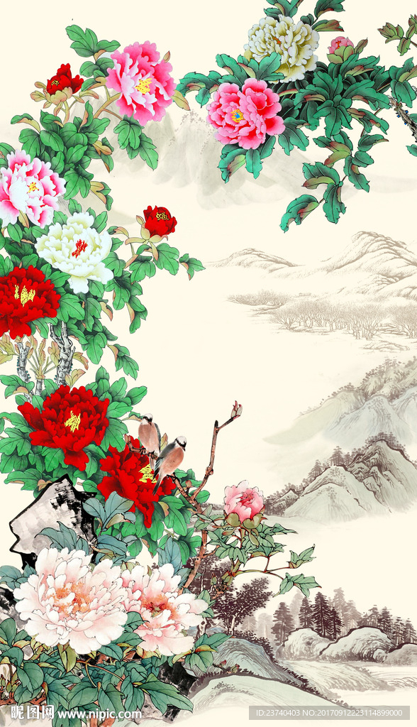 牡丹玄关国画