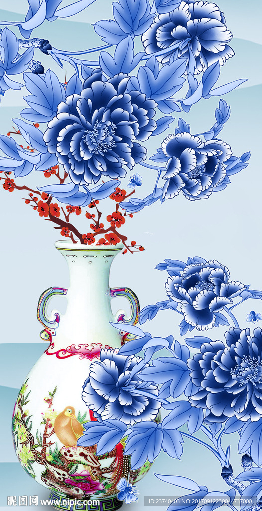 青花瓷玄关牡丹