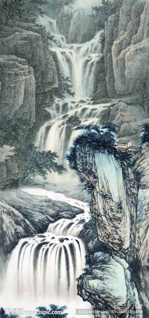 山水国画玄关背景墙