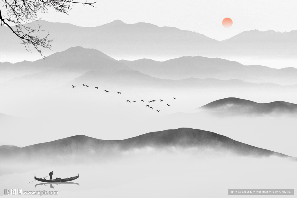 新中式水墨山水电视背景墙