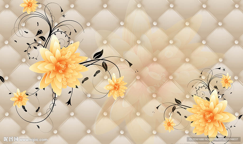 3D欧式软包时尚花卉电视背景墙