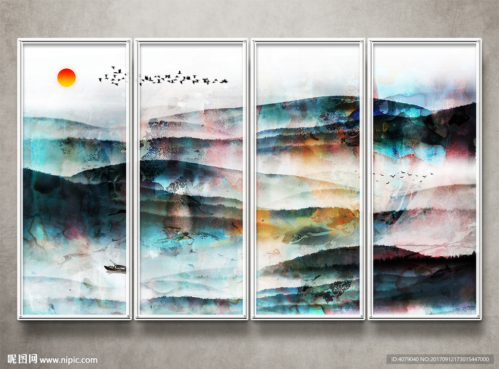 新中式水墨山水电视背景墙