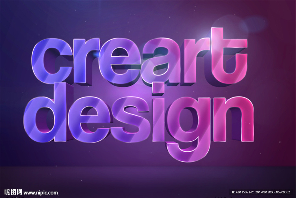 炫彩紫色风格3D立体字样式效果