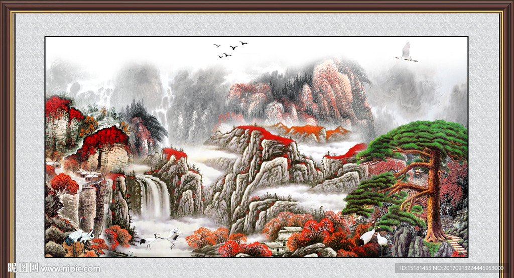 国画迎客松