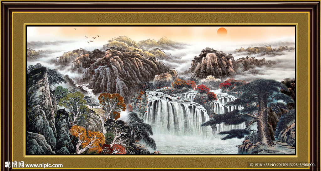 国画山水迎客松