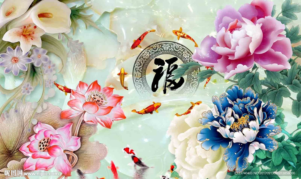 玉雕牡丹背景墙