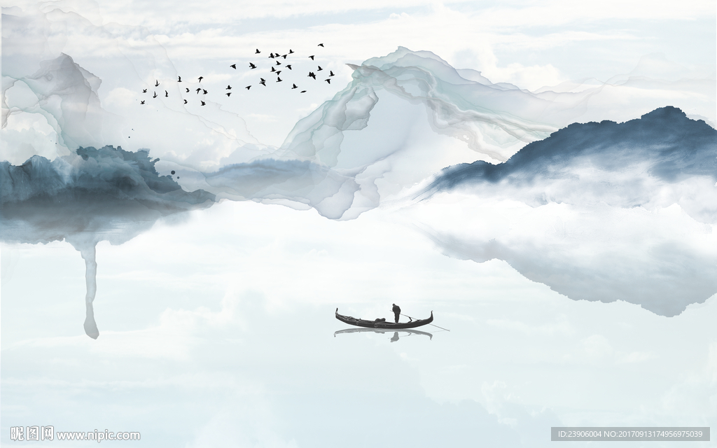 新中式水墨山水背景墙壁画