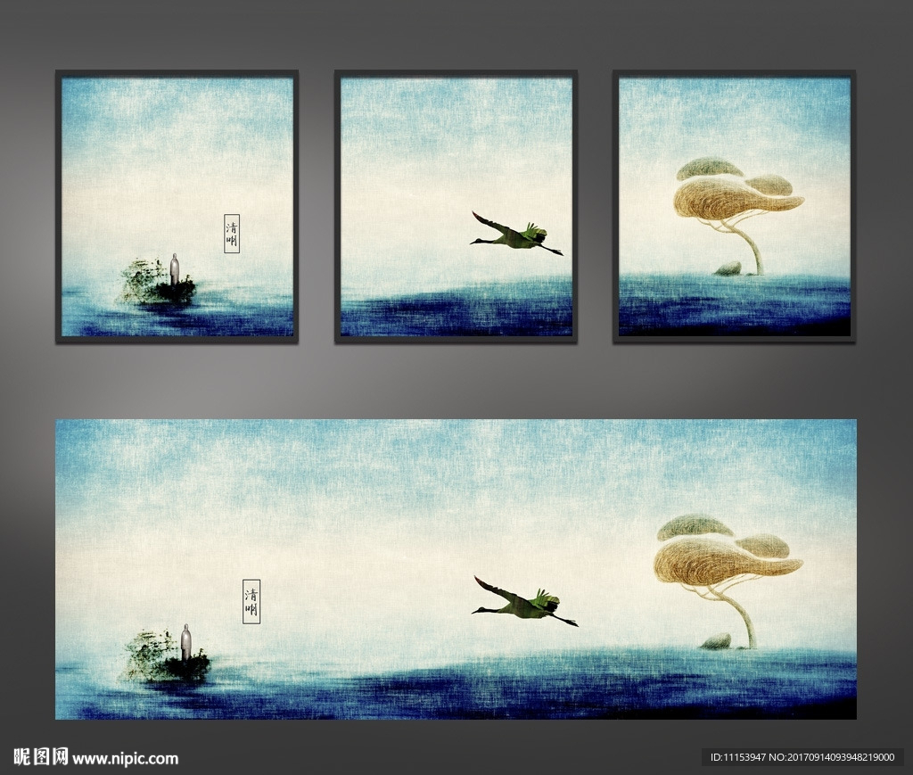 现代中式写意山水背景墙装饰画