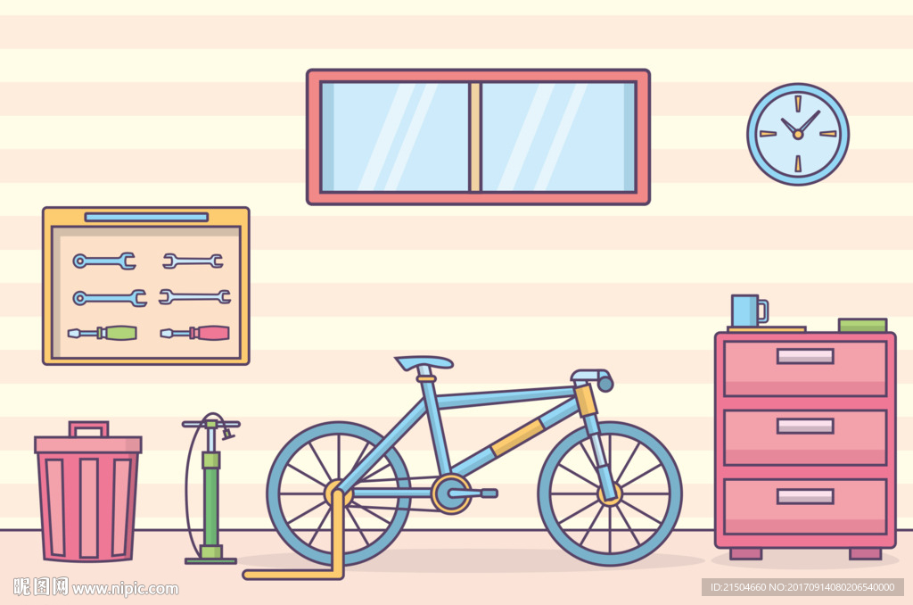 精致矢量彩色自行车工作室插画