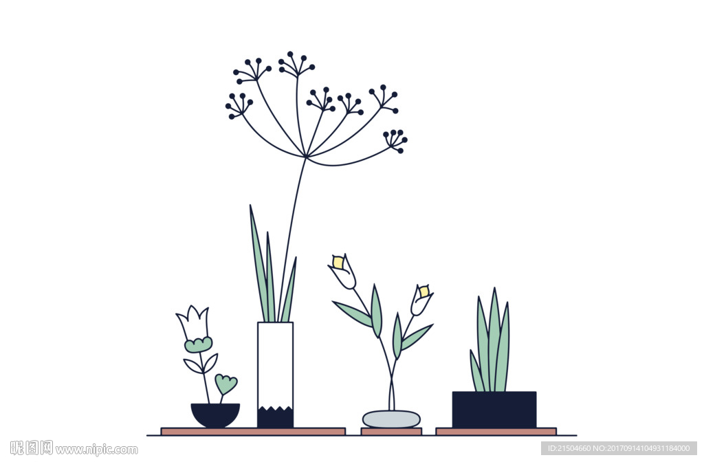 精致矢量清新盆栽植物插画