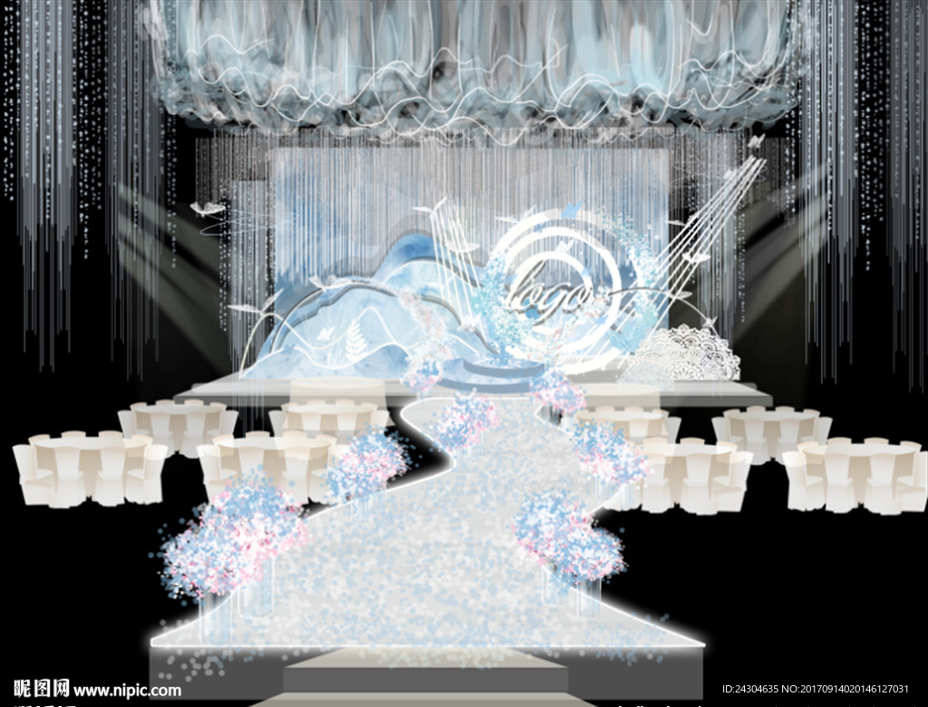 蓝色唯美婚礼手绘