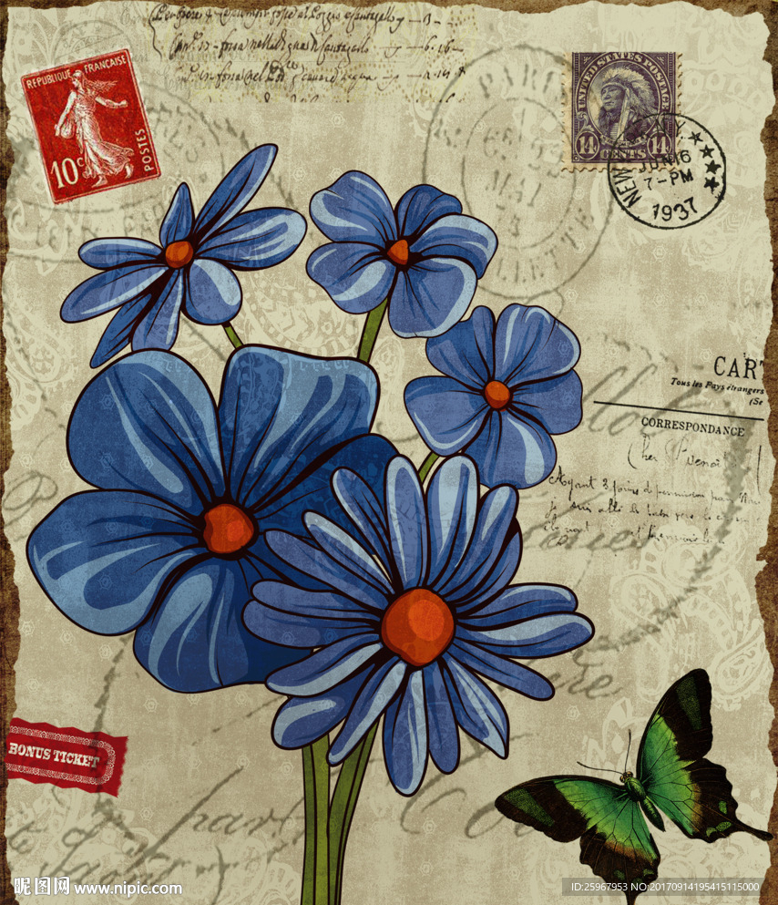 复古风花卉装饰画