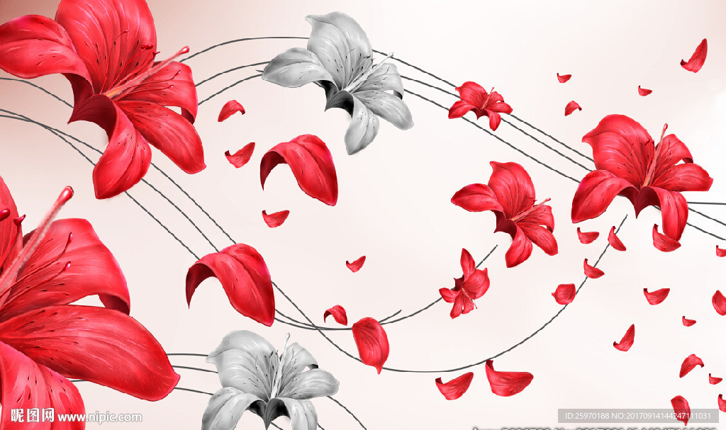 红色百合花背景墙