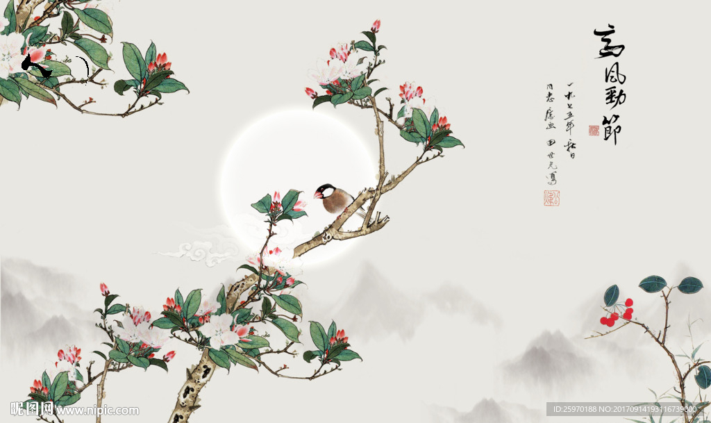 花鸟 月亮背景墙