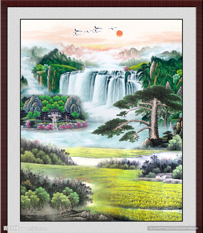 山水国画迎客松