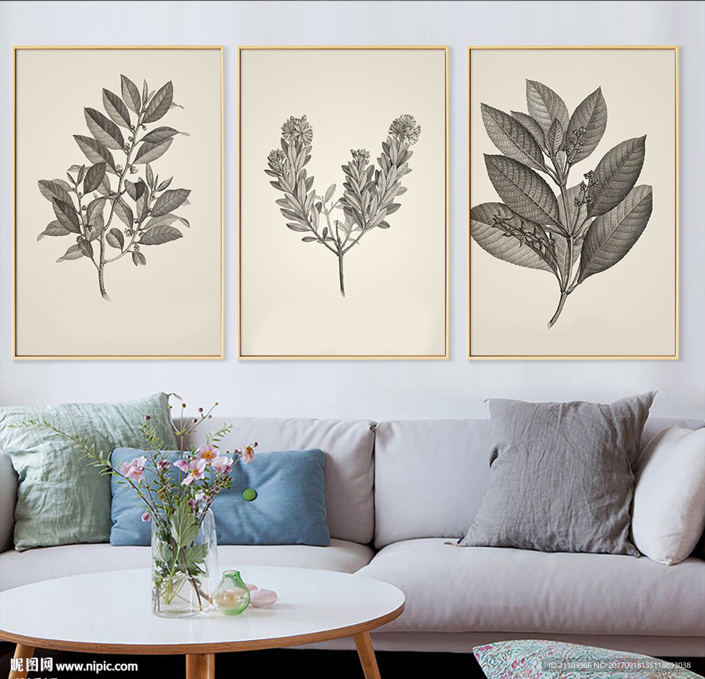 欧式植物叶子客厅北欧装饰画