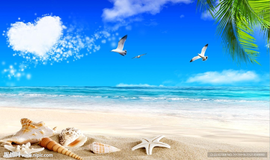 蓝天白云椰子树