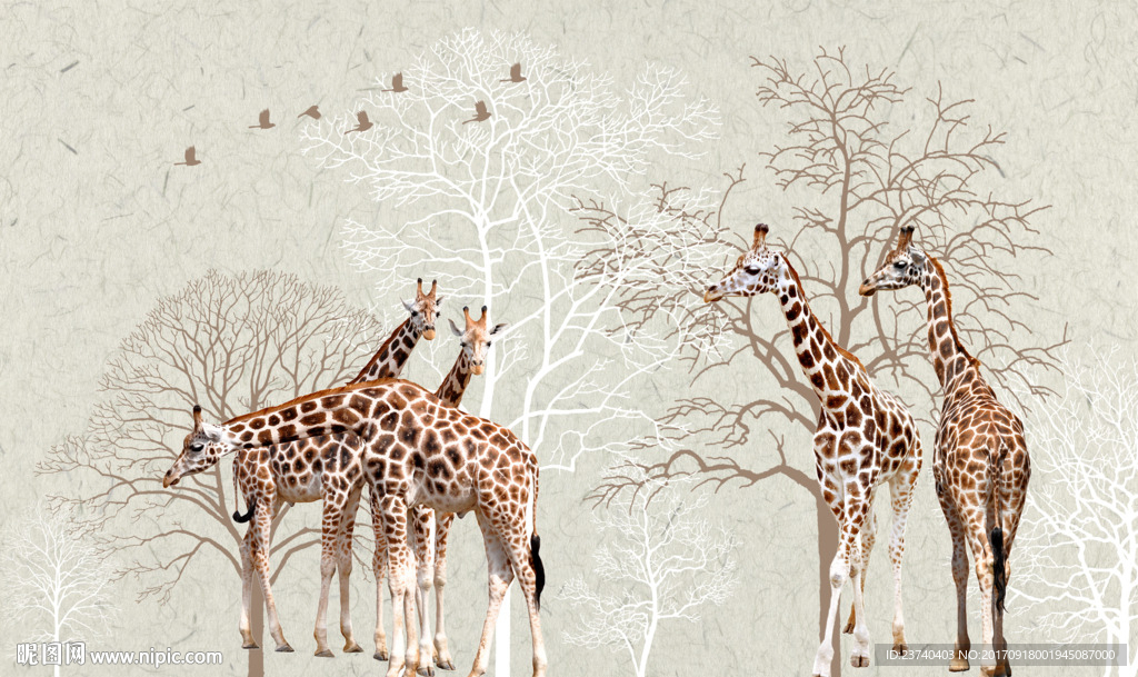 电视背景墙 长颈鹿