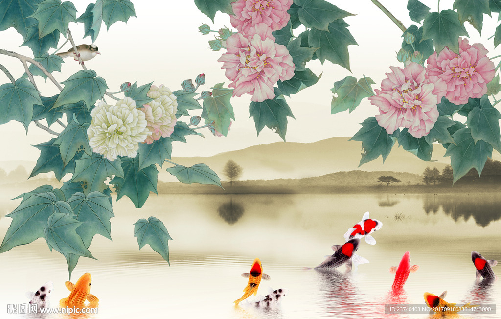 花鸟鲤鱼背景墙