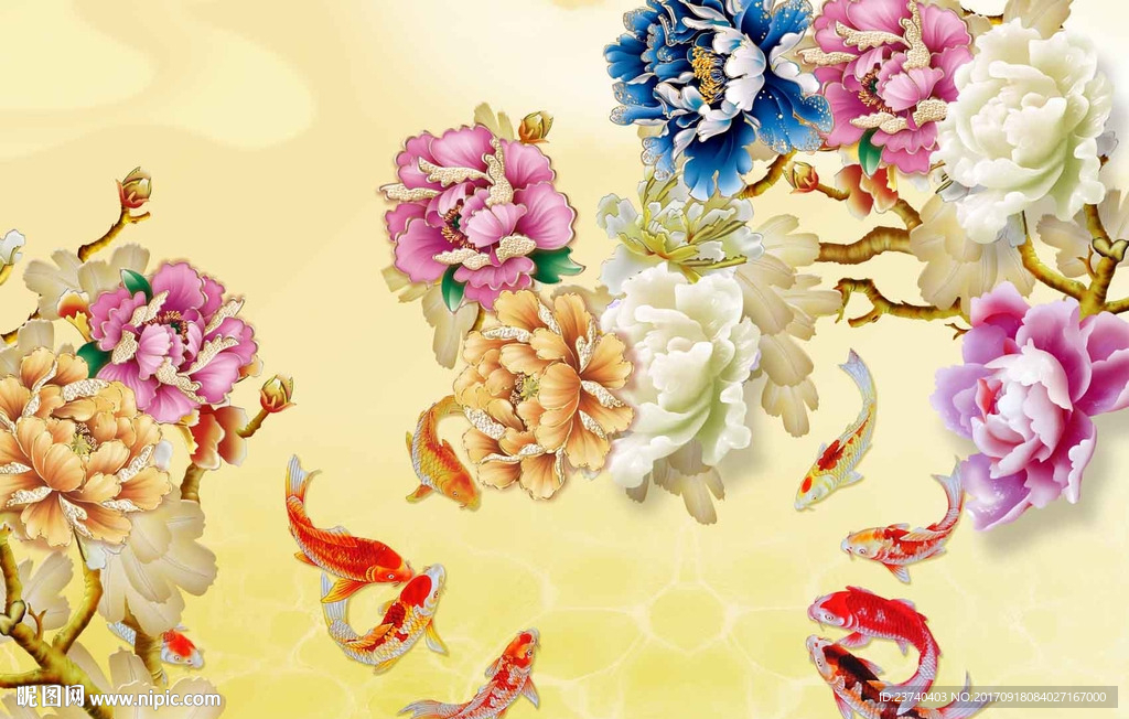 玉雕牡丹背景墙