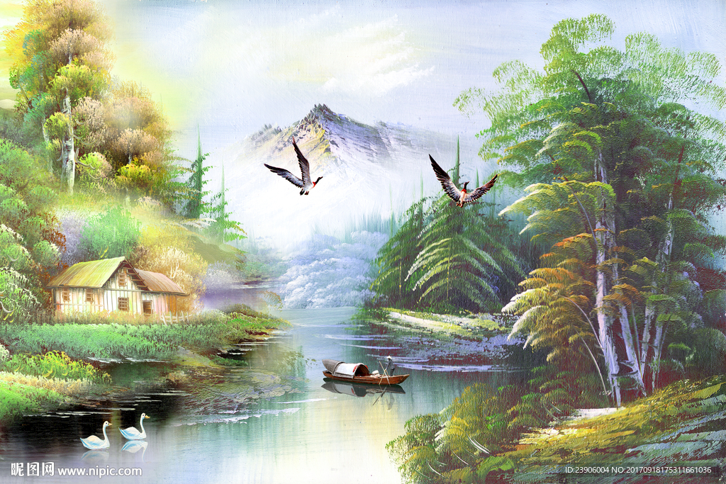 风景油画电视沙发墙壁画