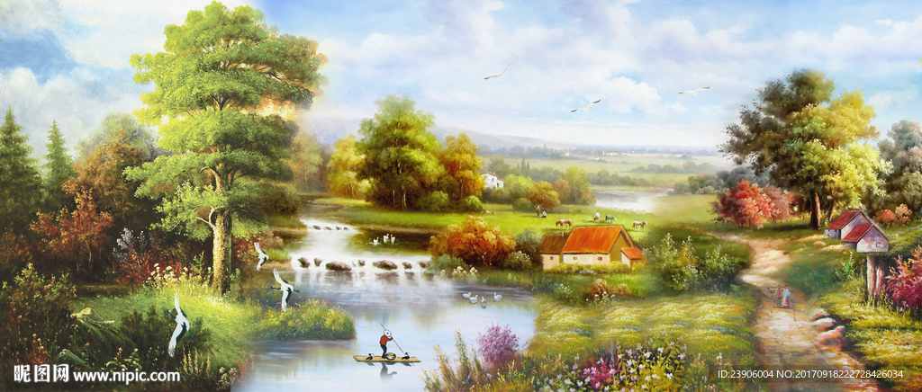 油画风景电视沙发墙壁画