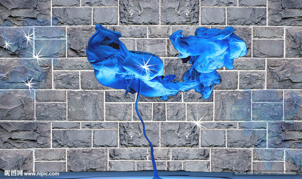 3D墙砖蓝色水晶花卉电视背景墙