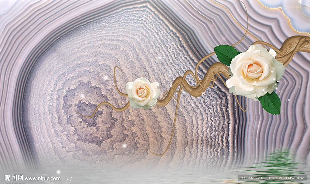 3D花朵大理石花纹电视背景墙