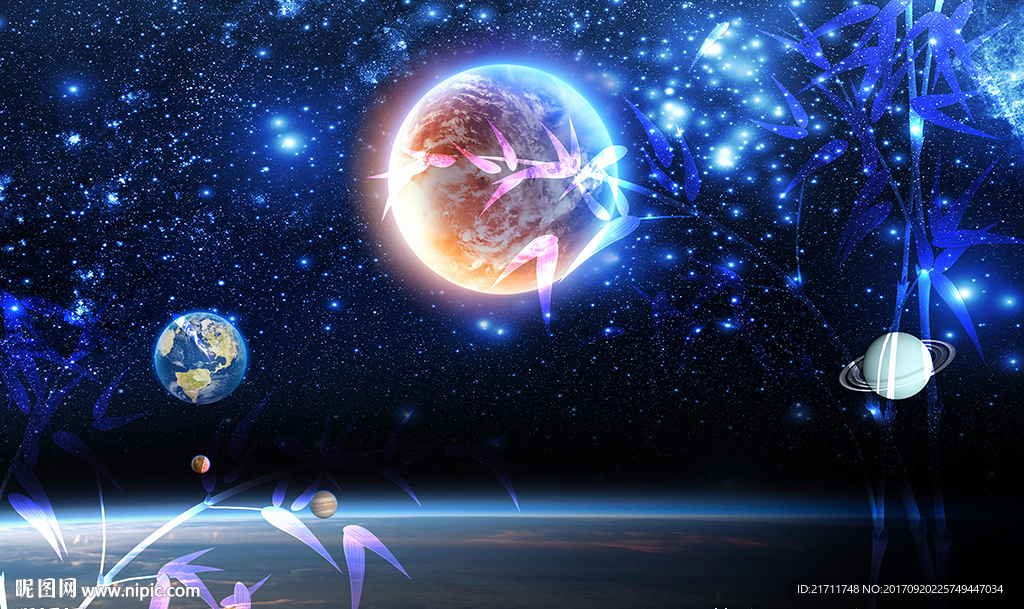 梦幻星球星空竹子电视背景墙