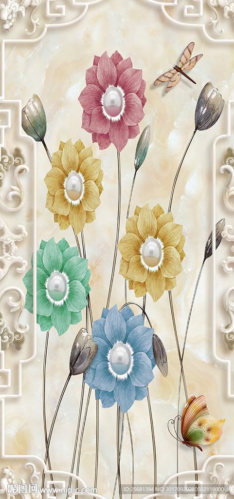 玉雕立体3D花卉玄关