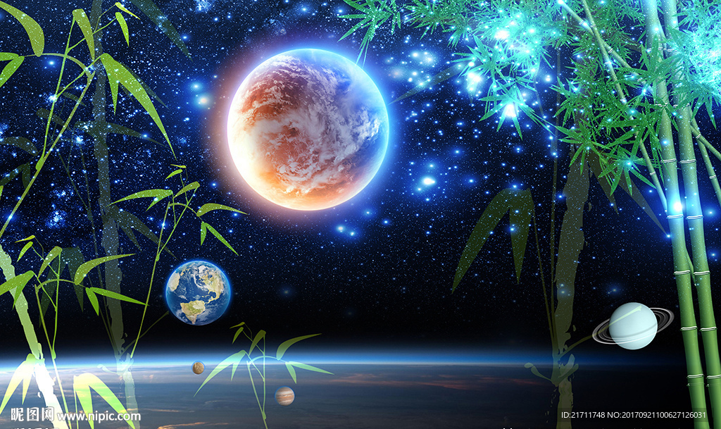 梦幻星球星空竹子电视背景墙