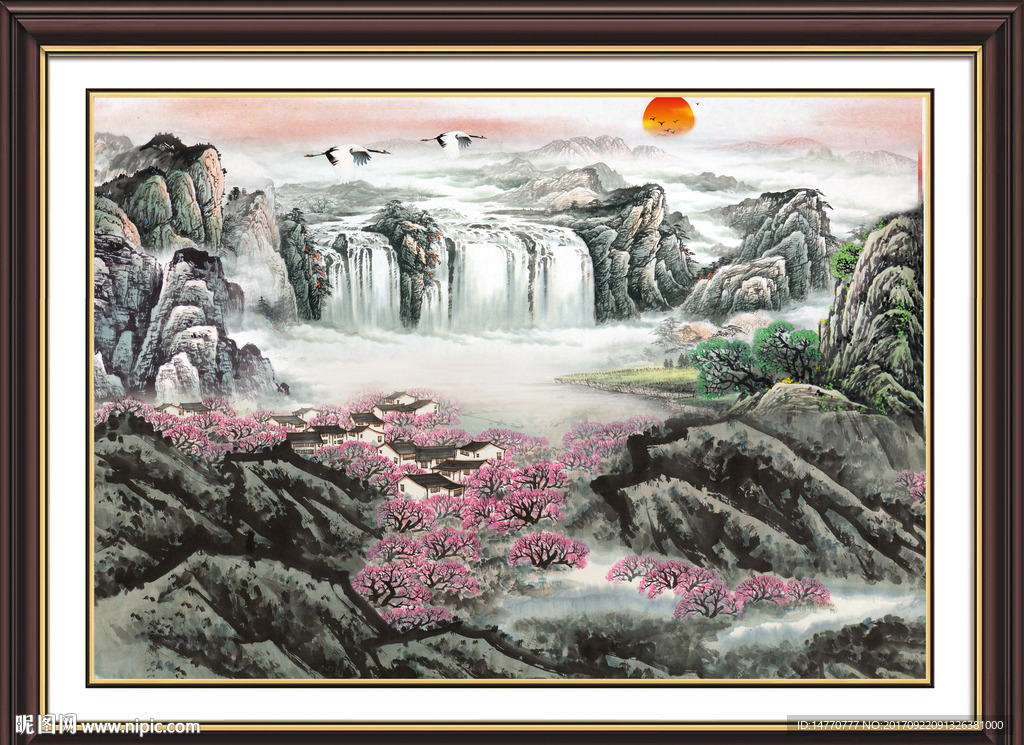旭日东升 国画山水