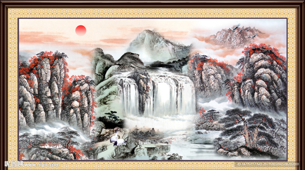 国画山水 旭日