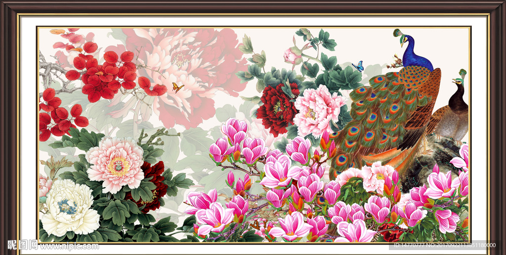 花开富贵孔雀图