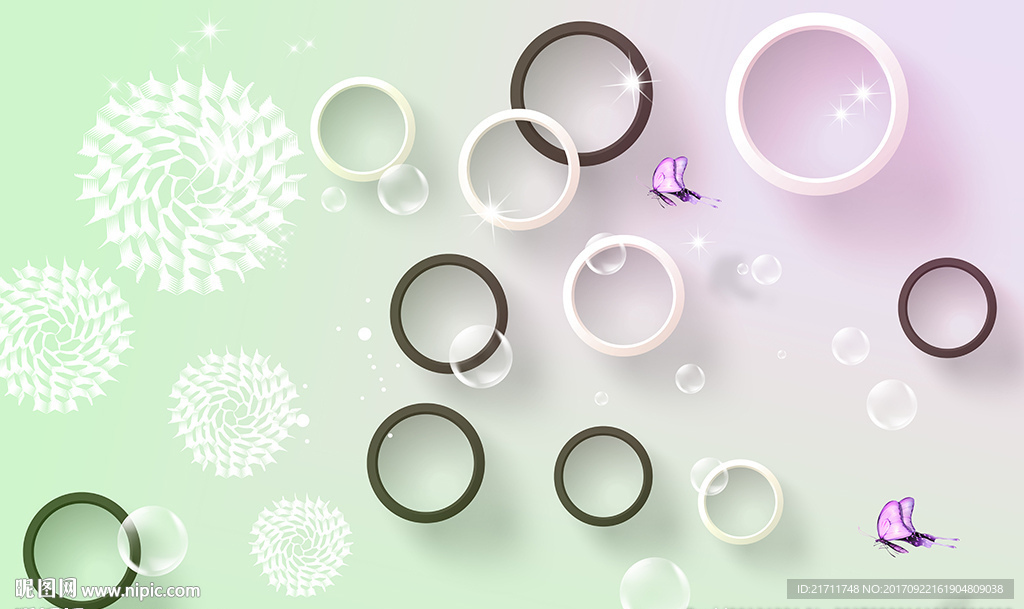 梦幻花卉简约圈圈蝴蝶电视背景墙