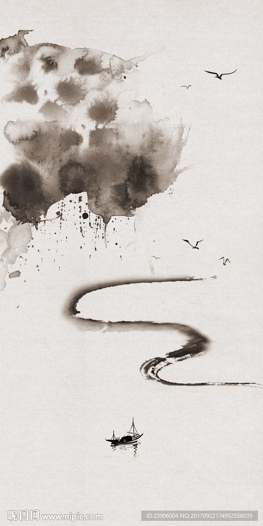 新中式水墨山水走廊过道挂画玄关