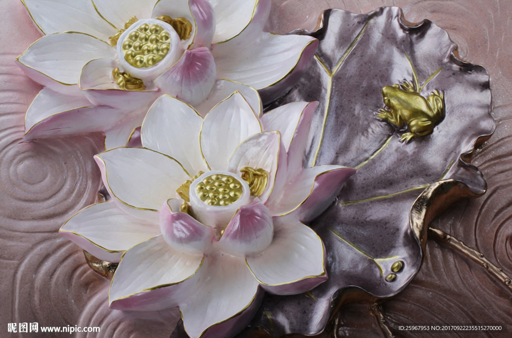 荷花浮雕背景墙